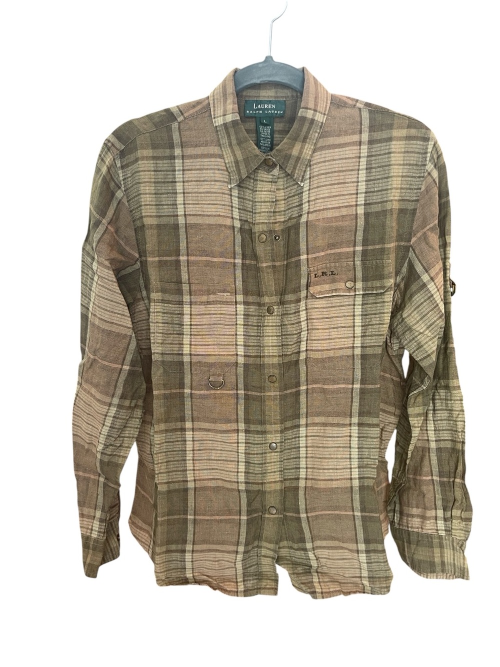 Lauren Ralph Lauren Green and Tan Plaid Button-Down Shirt